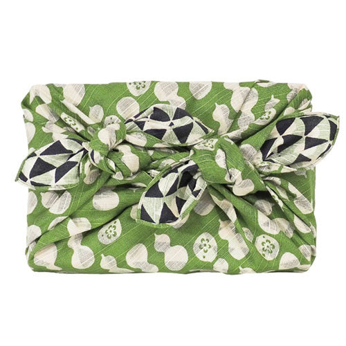 Reversible Furoshiki 19"- Fuku Musubi Gourd/Imbricate Green/Navy