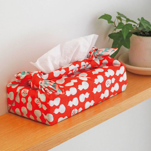 Reversible Furoshiki 19"- Fuku Musubi Gourd/Imbricate Red/Light Blue