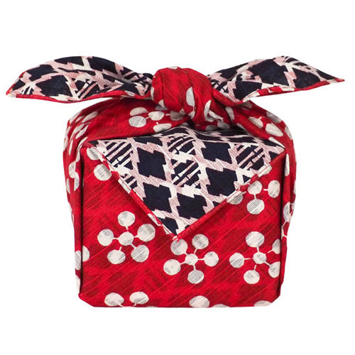 Reversible Furoshiki 19"- Fuku Musubi Japanese Apricot/Pine Bamboo Red/Navy