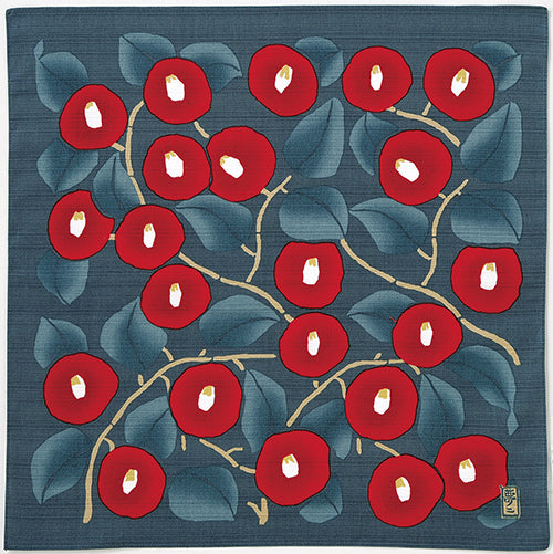 Furoshiki 19"- Yumeji Takehisa Camellia Blue Grey