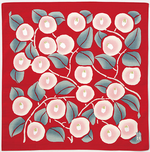 Furoshiki 19"- Yumeji Takehisa Camellia Red
