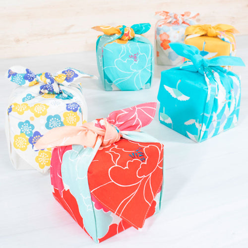 Furoshiki 20"- Hime Musubi Adeline Klam Japanese Apricot Blue