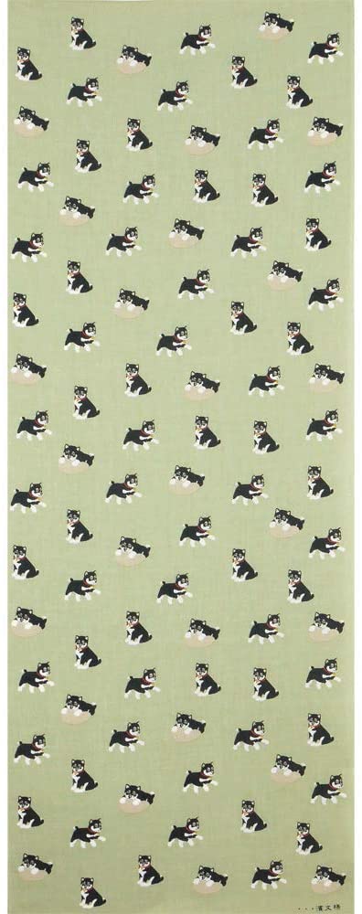 Tenugui Towel - Black Shiba Inu Green