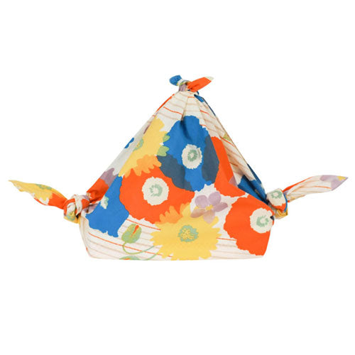Furoshiki 18"- Cohare Flower Stripes Blue Orange