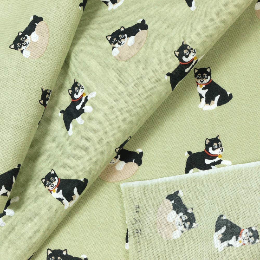 Tenugui Towel - Black Shiba Inu Green