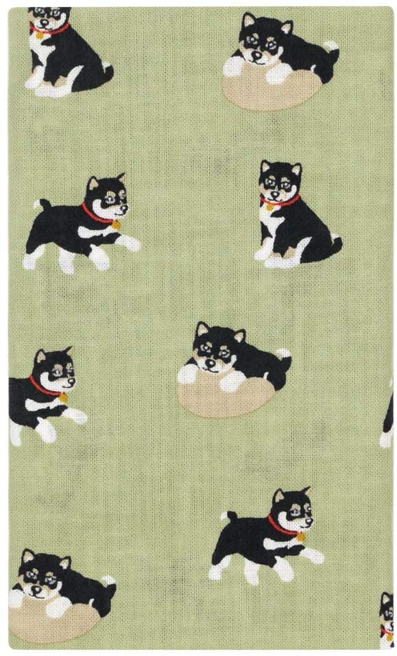 Tenugui Towel - Black Shiba Inu Green