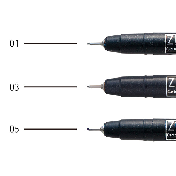 ZIG Cartoonist Mangaka set - A set of 3 sizes of black