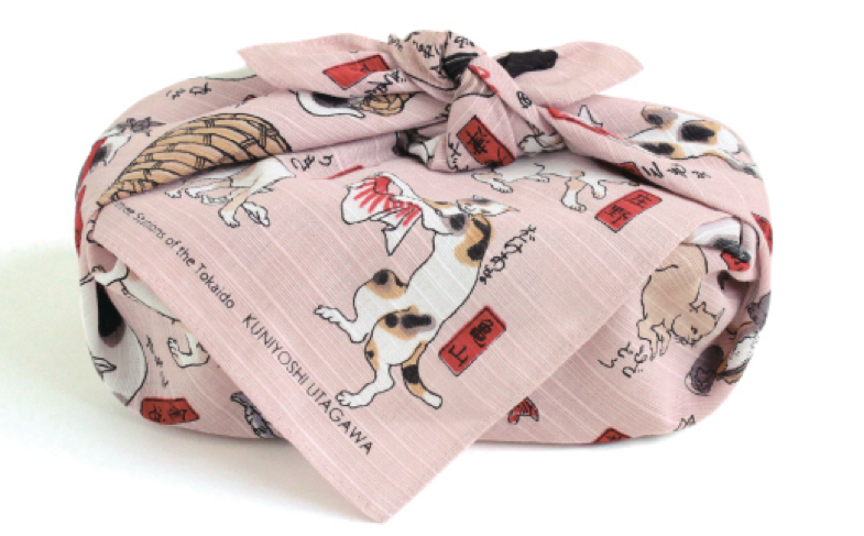 Furoshiki 19"- Ukiyoe Cats suggested as The Fifty-three Stations of the Tōkaidō Pink