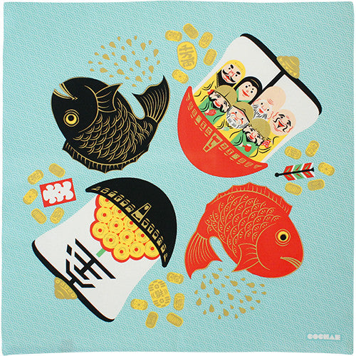 Furoshiki 27"- Cochae Seven Lucky Gods & Tai Fish