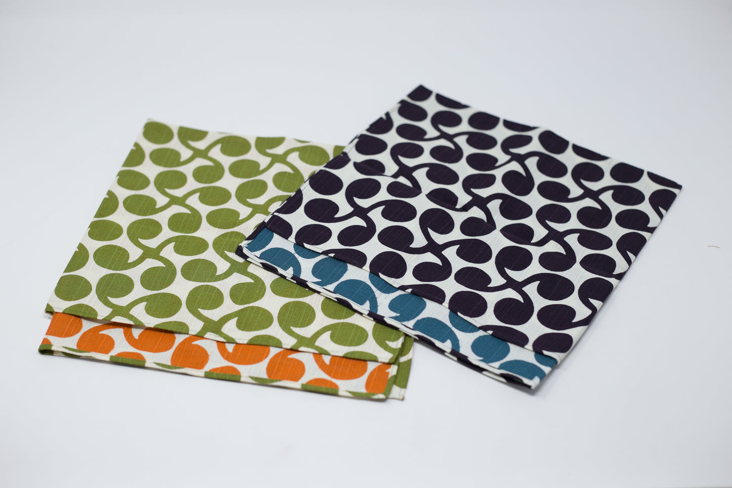 Reversible Furoshiki 19"- Isa Monyo Shinme Green/Orange