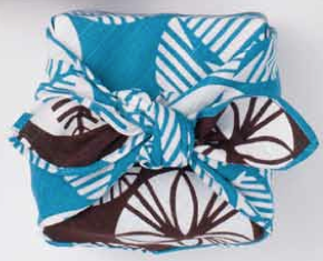 Reversible Furoshiki 19"- Isa Monyo Pine Sky blue/Brown