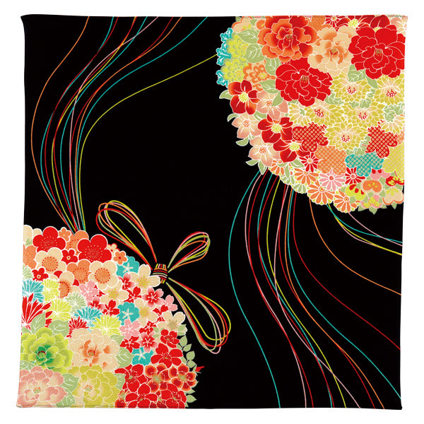 Furoshiki 29"- Ukiyoe, Kurochiku, Flower Ball Black