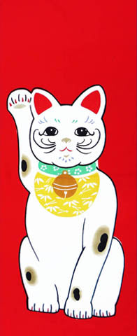 Tenugui Towel - Maneki Neko Red