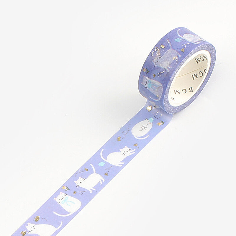 Washi Tape 15mm - Foil Stamping White Cat