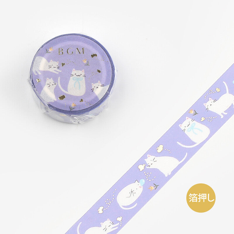 Washi Tape 15mm - Foil Stamping White Cat