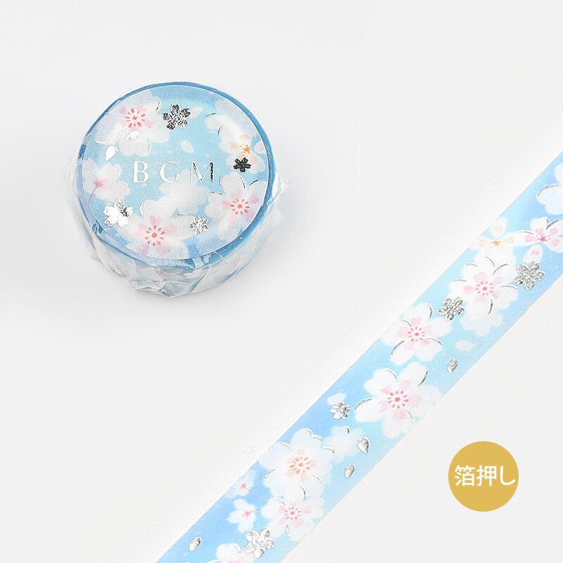 Washi Tape 15mm - Foil Stamping Sakura Blue