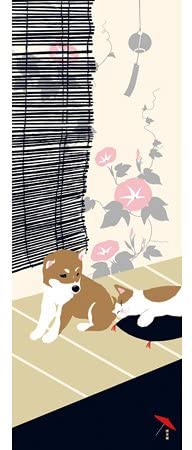 Tenugui Towel - Shiba Inu Cat Morning Glory