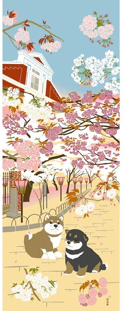 Tenugui Towel - Shiba Inu Spring