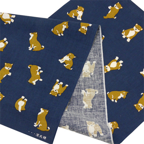 Tenugui Towel - Shiba Inu Navy Blue