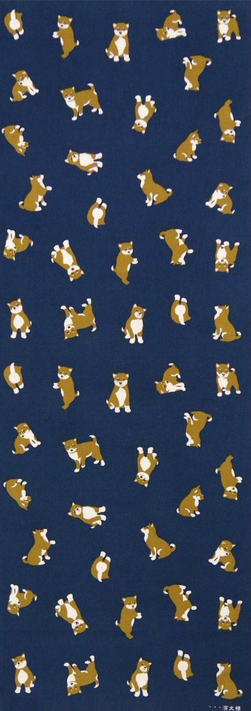 Tenugui Towel - Shiba Inu Navy Blue