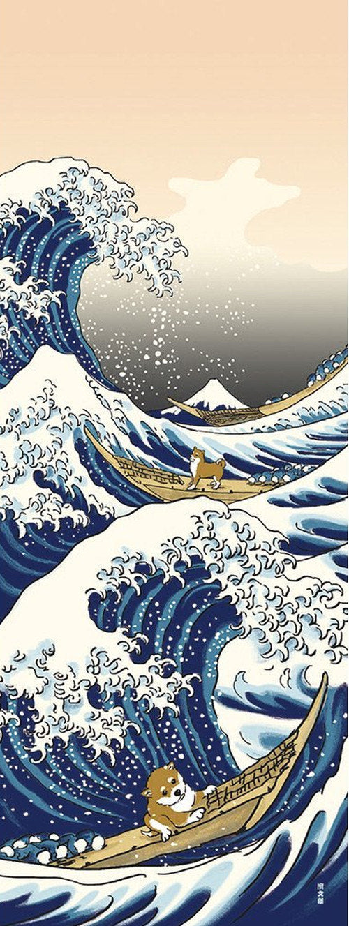 Tenugui Towel - Shiba Inu in Great Wave