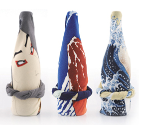 Furoshiki 27"- Chirimen Ukiyoe Red Fuji Hokusai Katsushika Navy