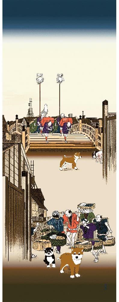 Tenugui Towel - Shiba Inu Ukiyoe Nihonbashi