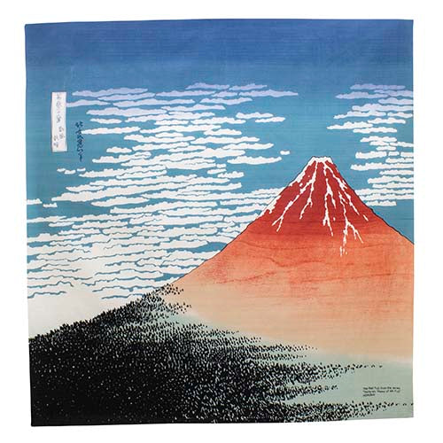 Furoshiki 41"- Ukiyoe Red Fuji Hokusai Katsushika Navy