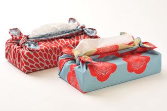 Reversible Furoshiki 19"- Isa Monyo Kiku Red/Sage