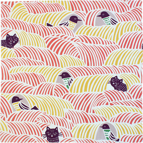 Furoshiki 18"- kata kata Black Cat Bird Pink
