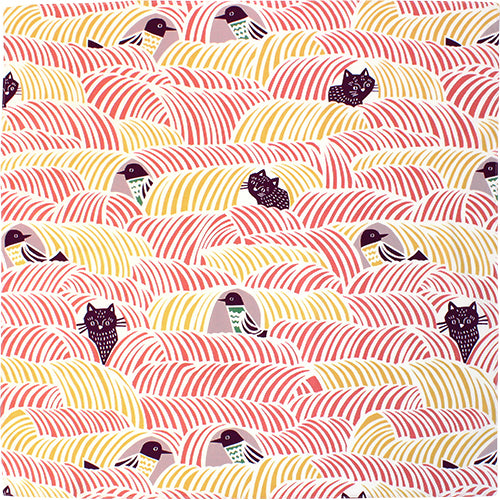 Furoshiki 28"- kata kata Black Cat Bird Pink