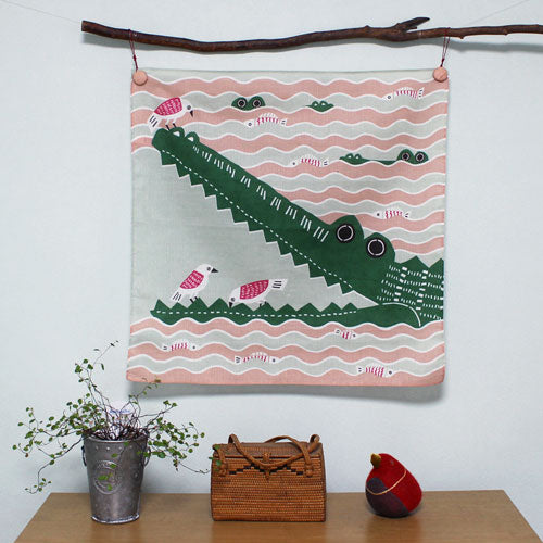 Furoshiki 20"- kata kata Crocodile Pink