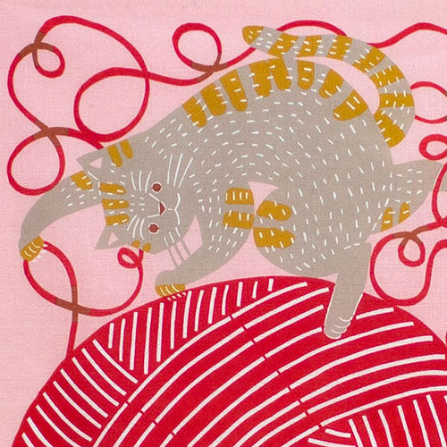 Furoshiki 20"- kata kata Cat Pink