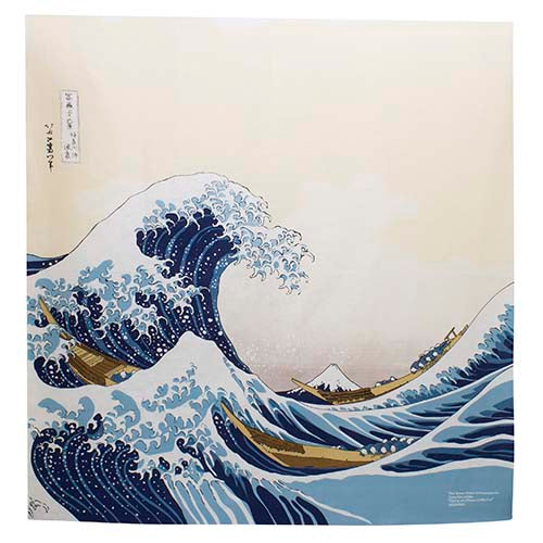Furoshiki 41"- Ukiyoe The Great Wave Hokusai Katsushika Beige