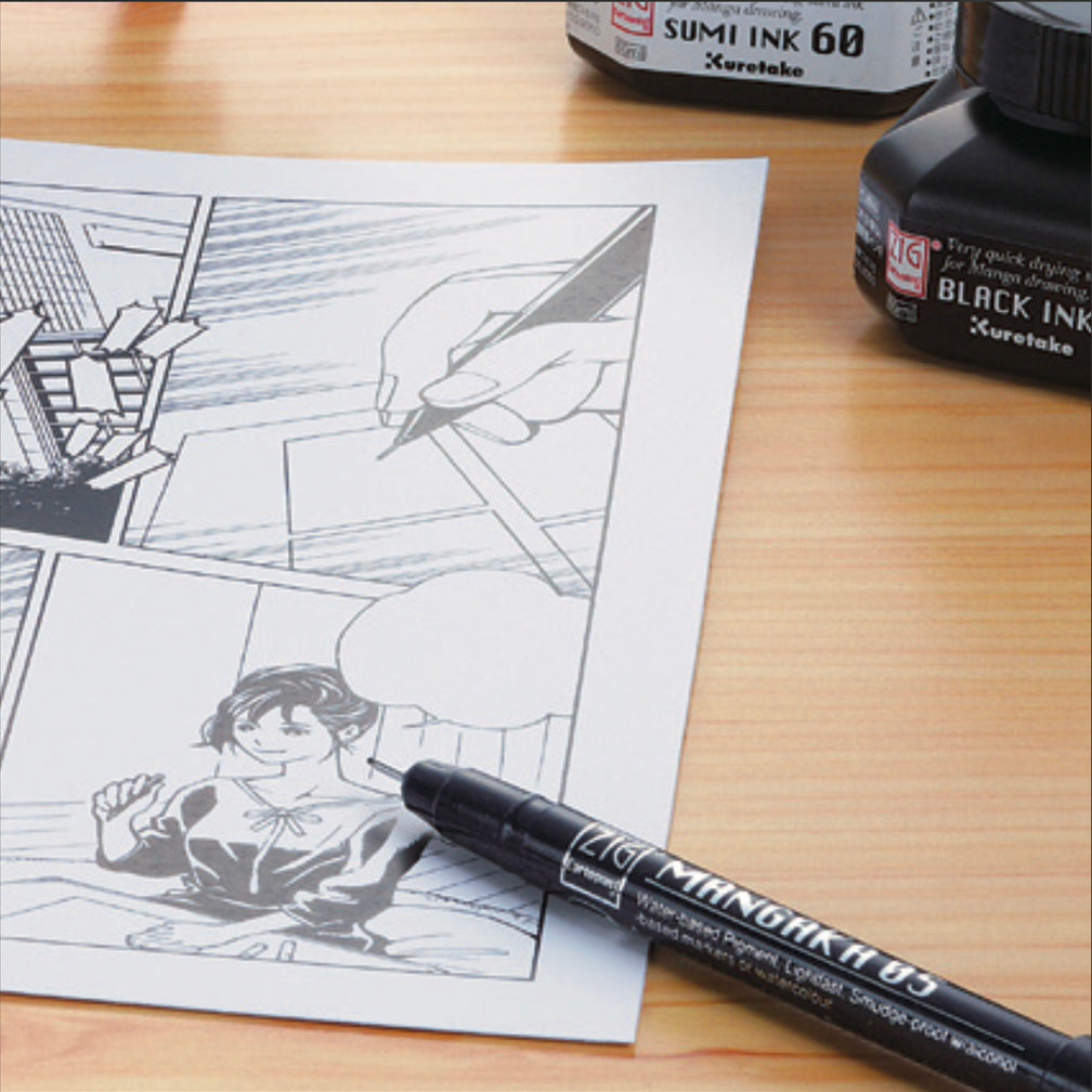 ZIG Cartoonist Mangaka set - A set of 3 sizes of black