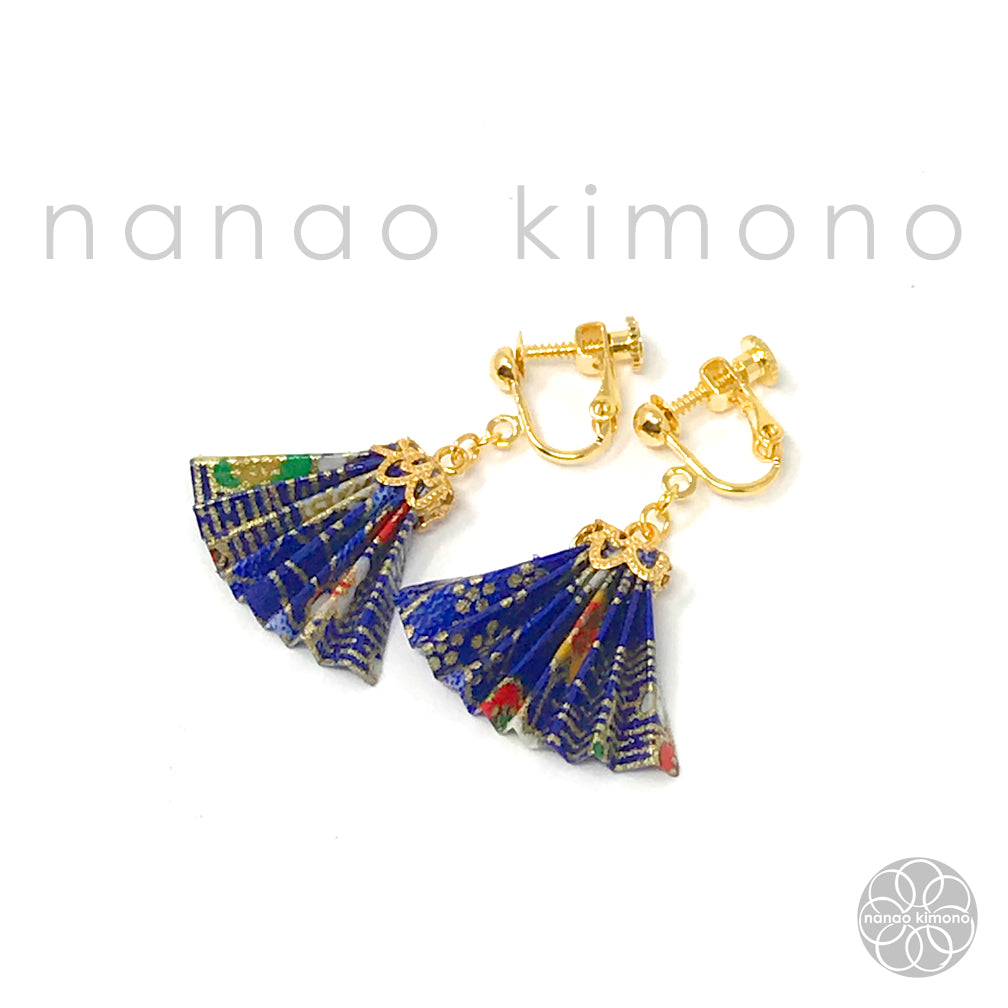 Clip-on Earrings - Origami Fan Blue