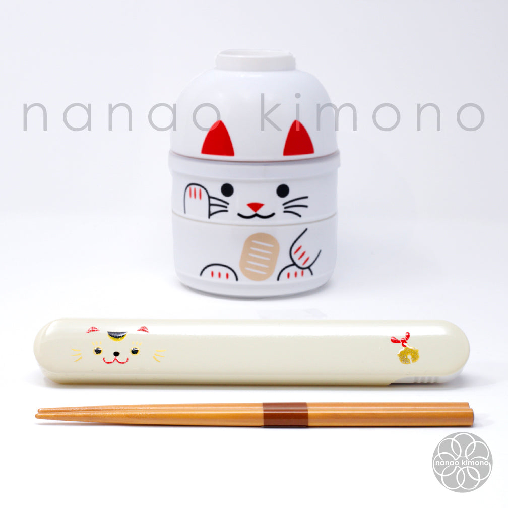 Chopsticks & Case - Maneki Neko White
