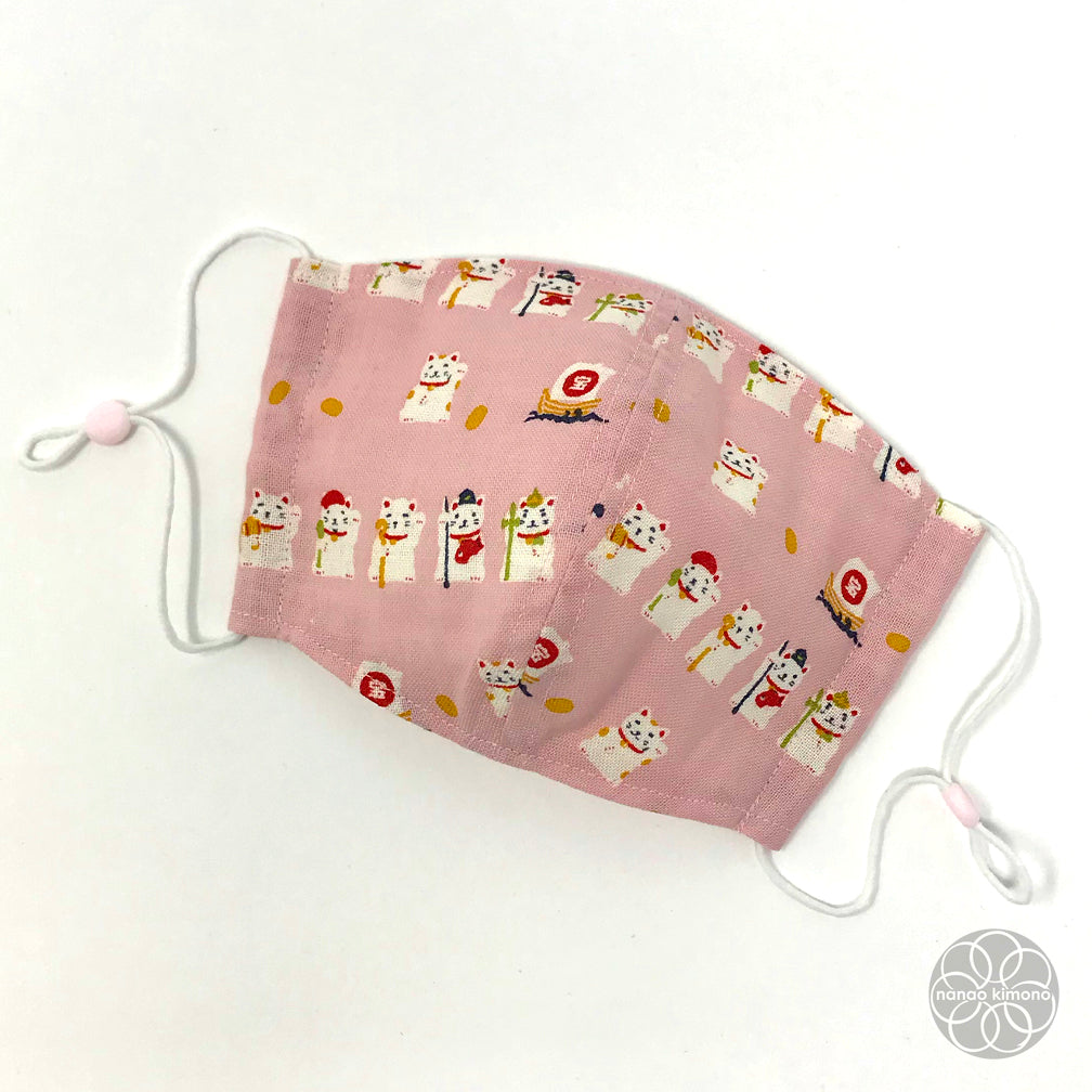 M Tenugui Face Mask - Fortune Cat Pink