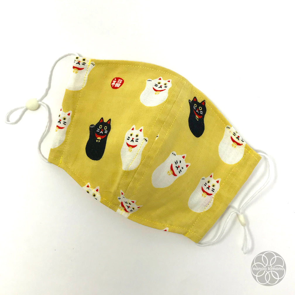 M Tenugui Face Mask - Fortune Cat Yellow