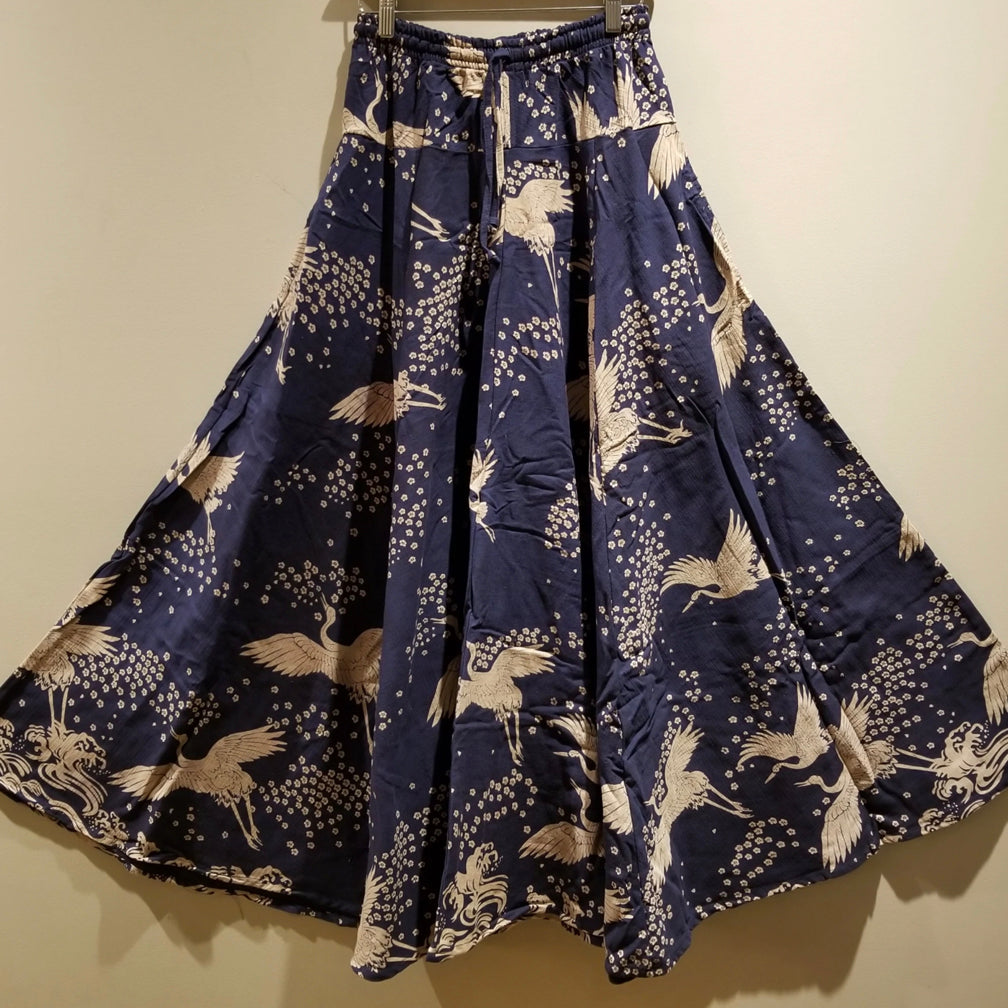 Long Skirt - Navy Blue Crane Sakura
