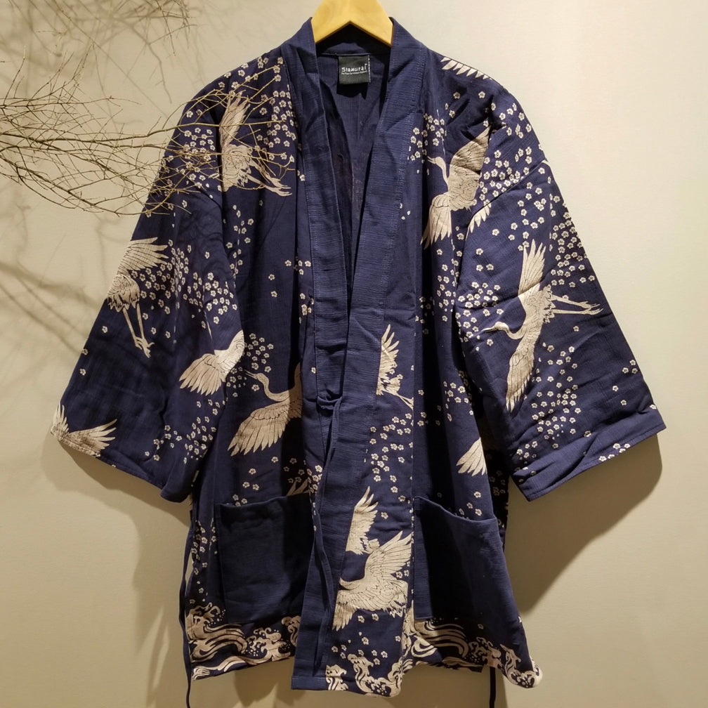 Exquisite Japanese-themed Crane Waves Women's Kimono Cardigan