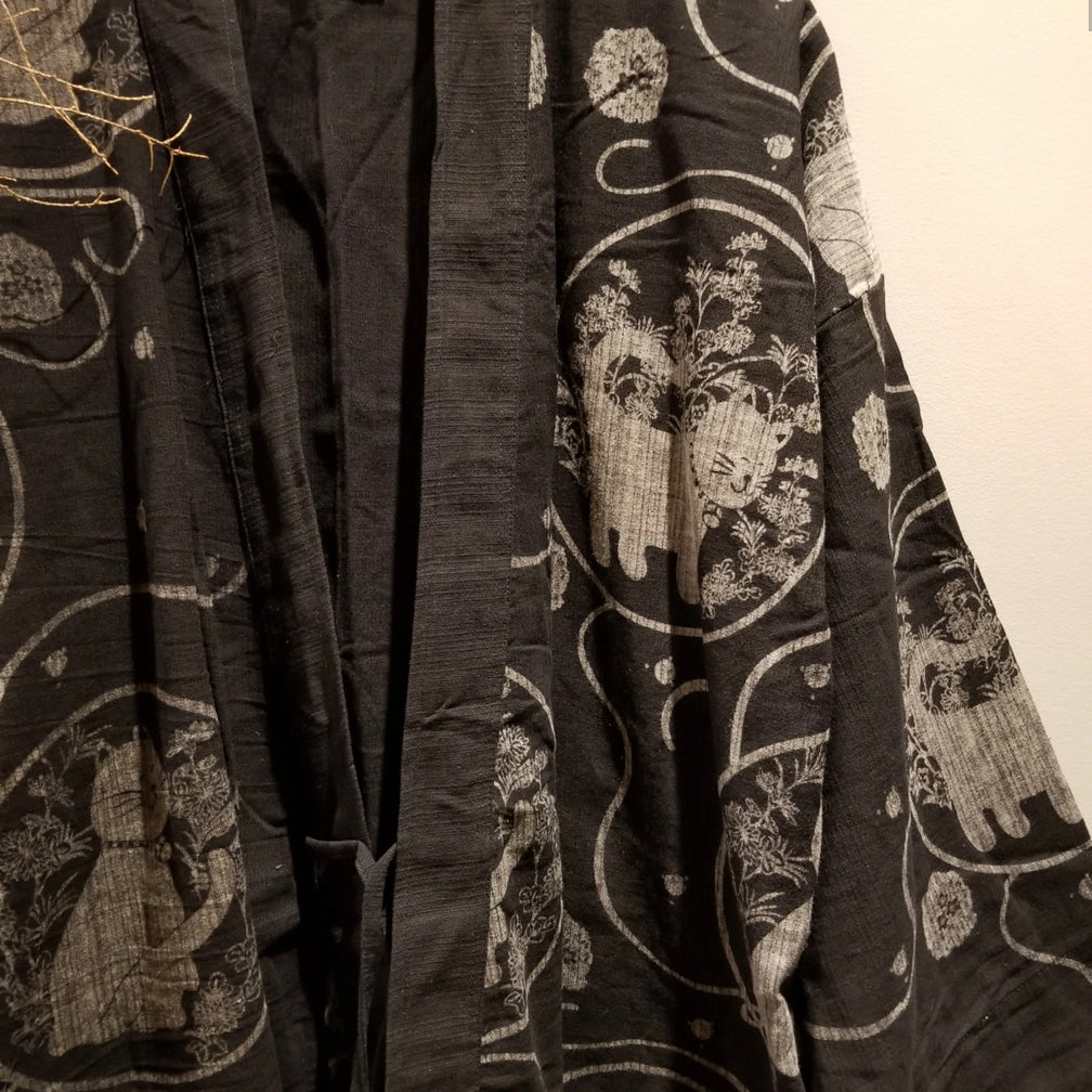 Noragi Kimono - Neko Cat Black