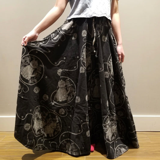 Long Skirt - Neko Cat Black