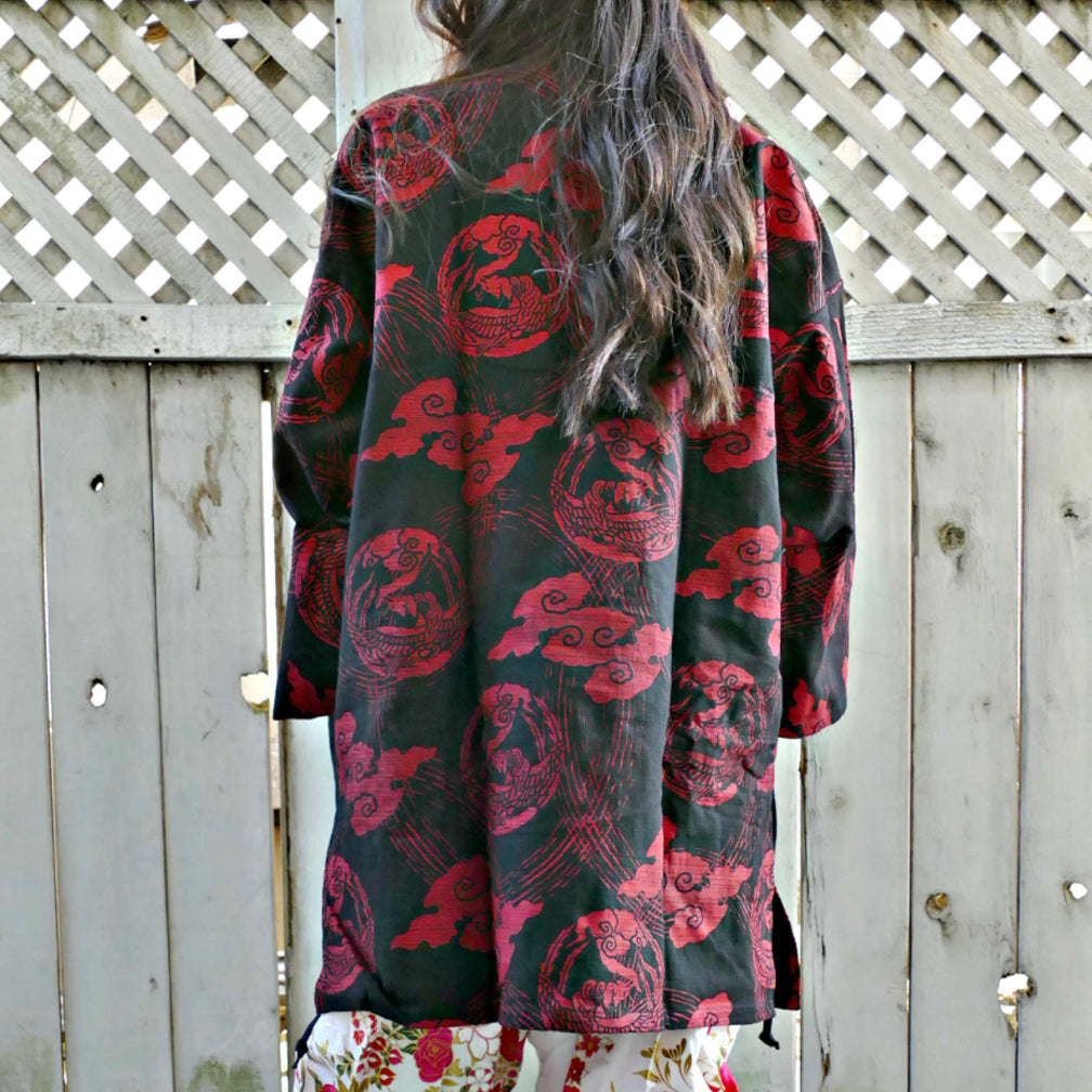 Noragi Kimono - Red/Black Phoenix