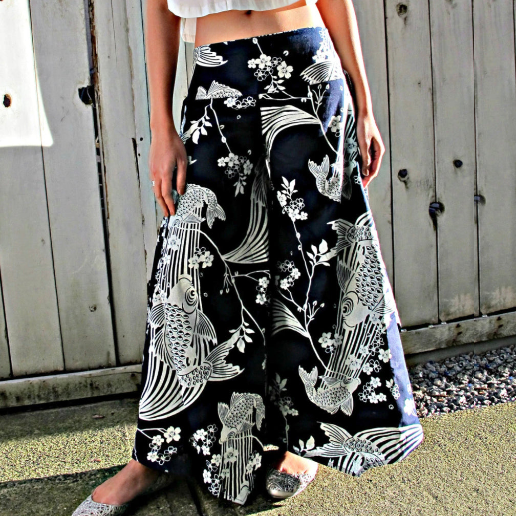 Wide Leg Pants - Sakura Koi (Indigo)