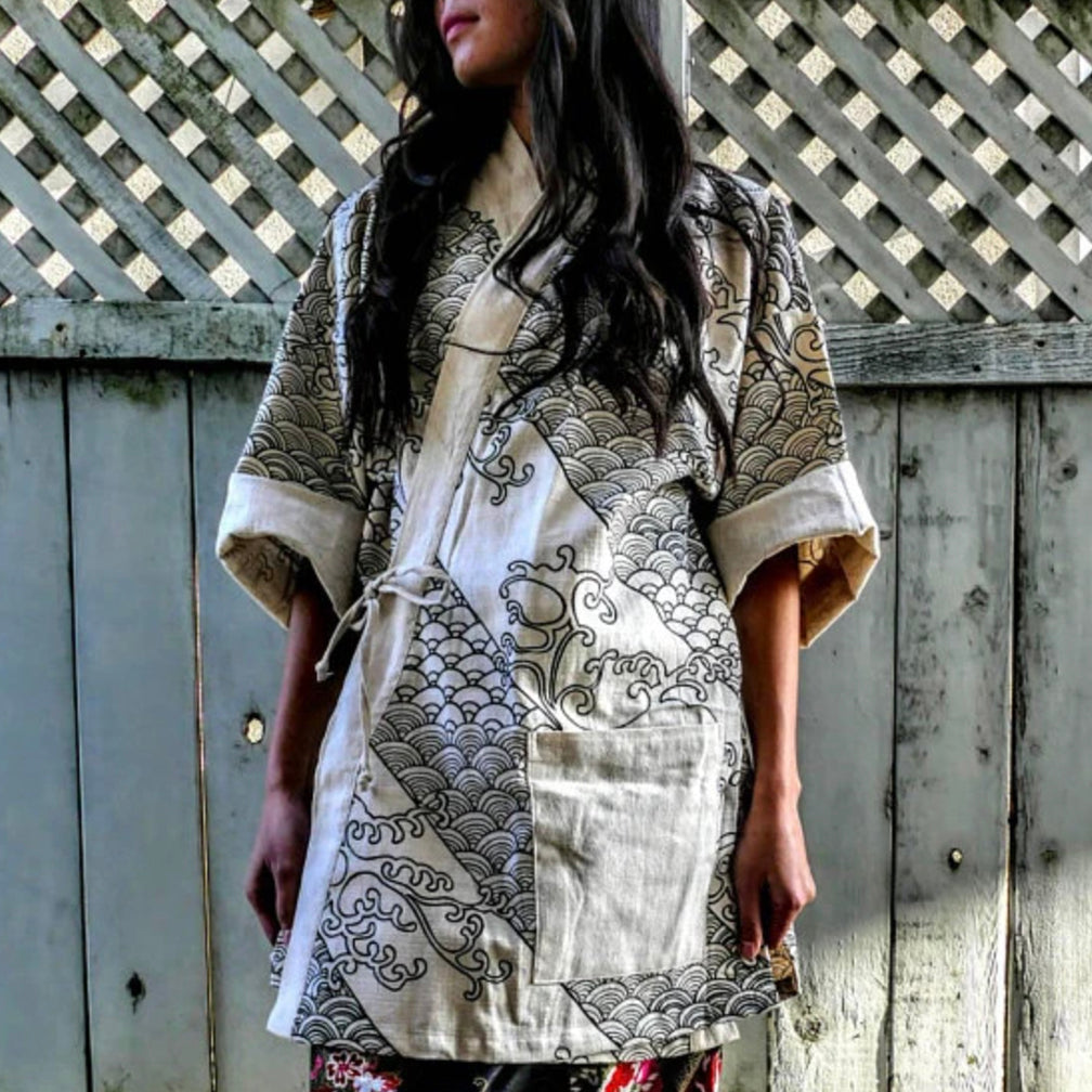 Noragi Kimono - White Two Waves