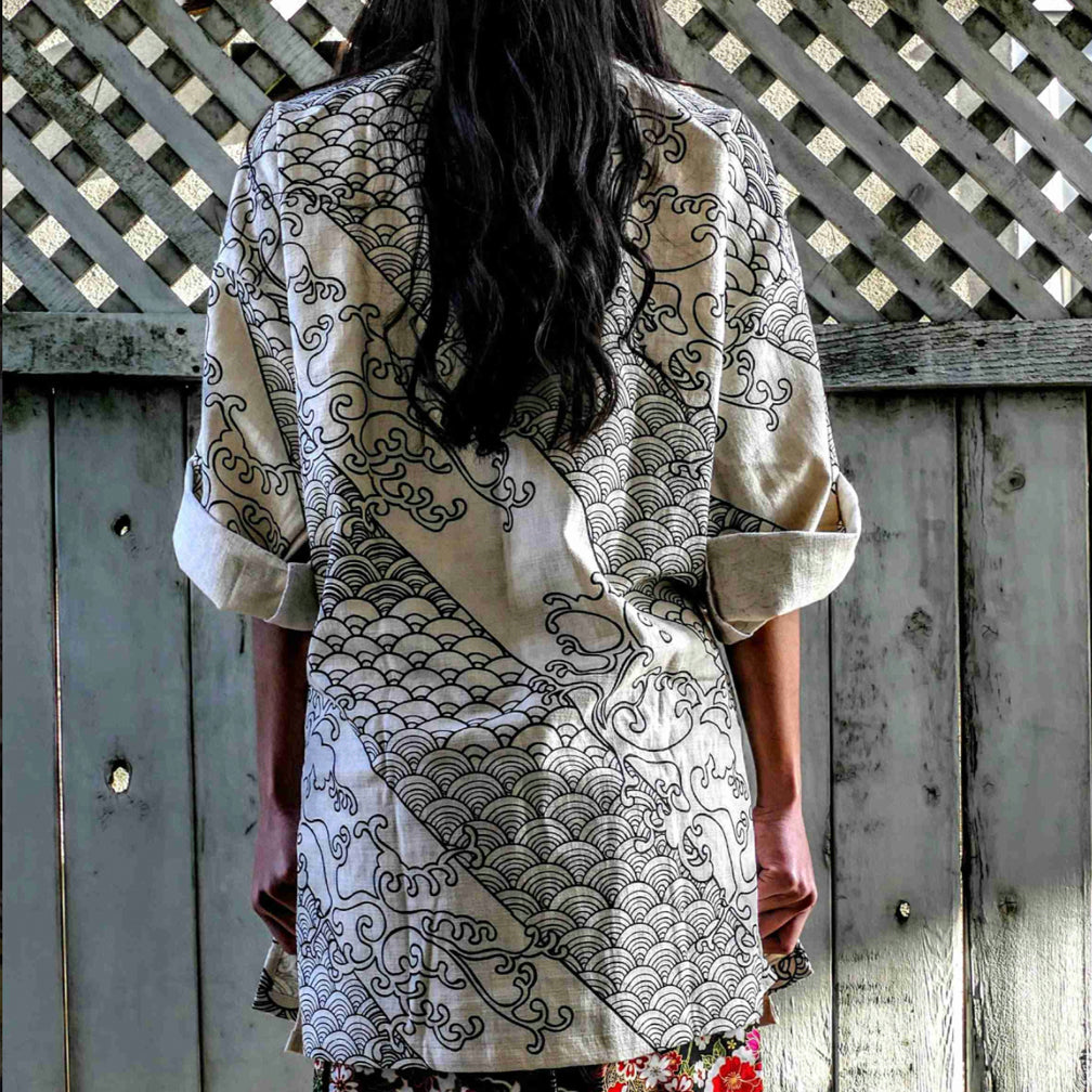 Noragi Kimono - White Two Waves