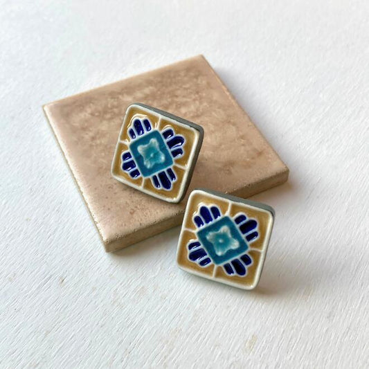 Pierced Earrings - Majolica Flame Blue