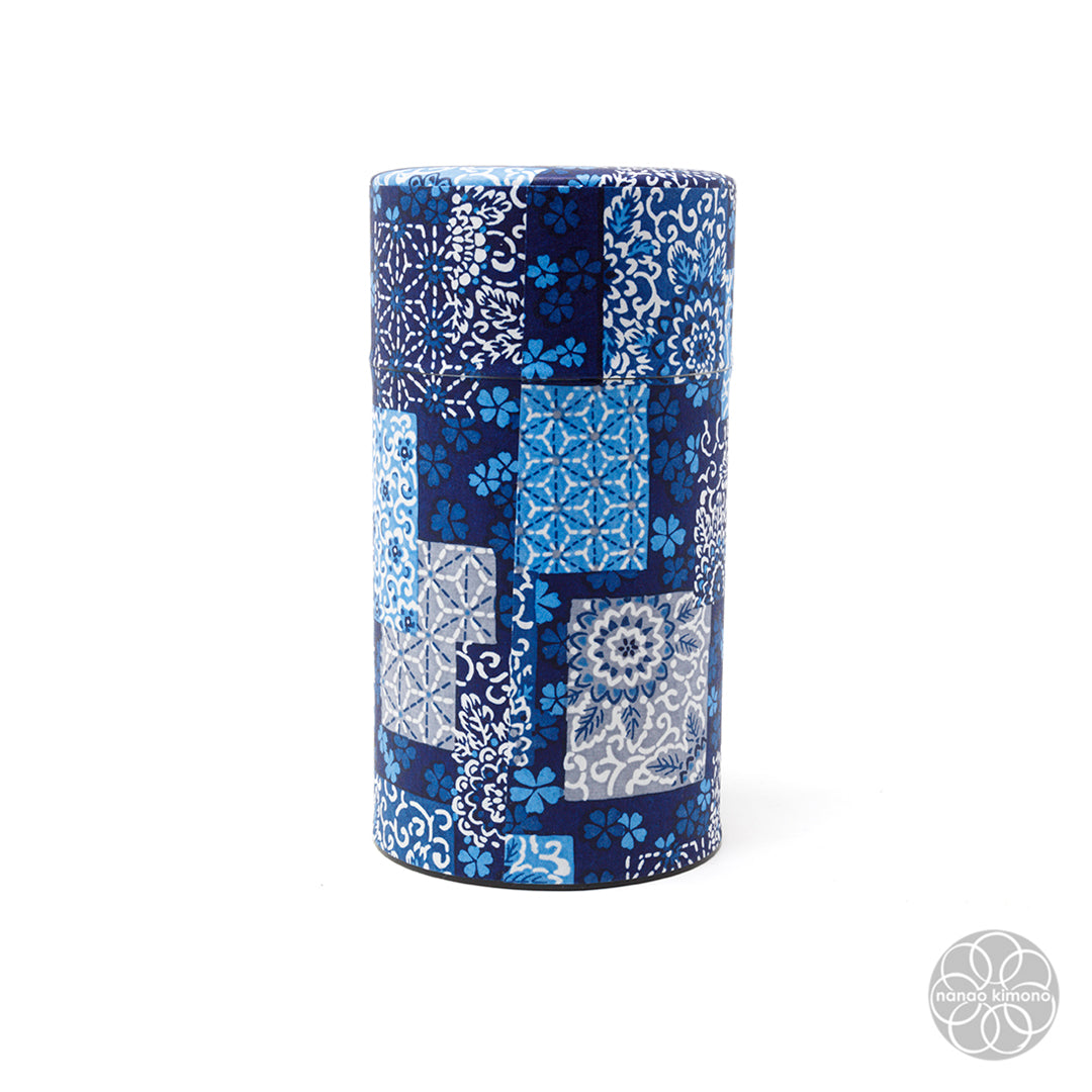 Tea Canister - Indigo Checkered Pattern