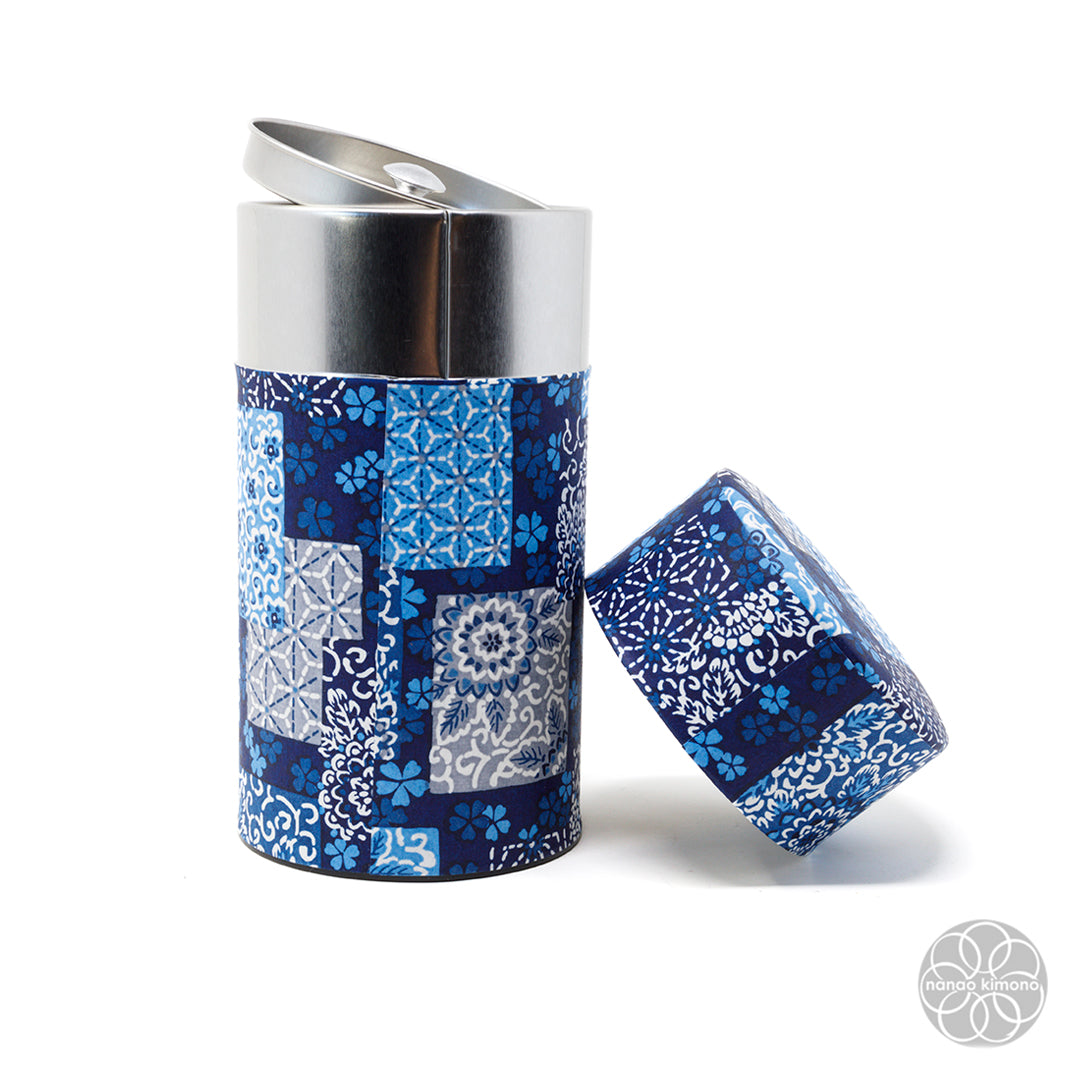 Tea Canister - Indigo Checkered Pattern